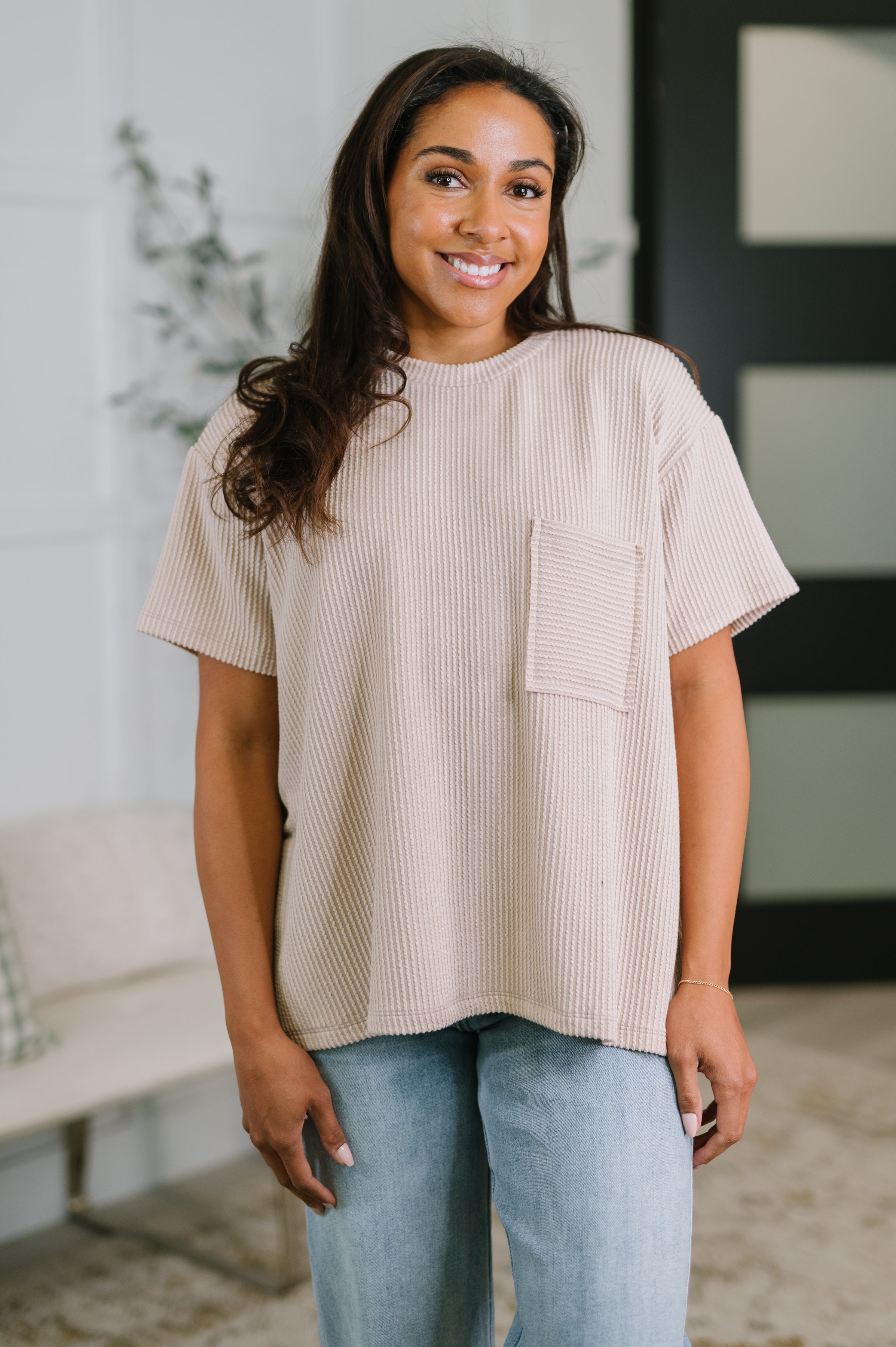 Not That complicated Textured Boxy Tee in Ash Mocha - Charming Charlie