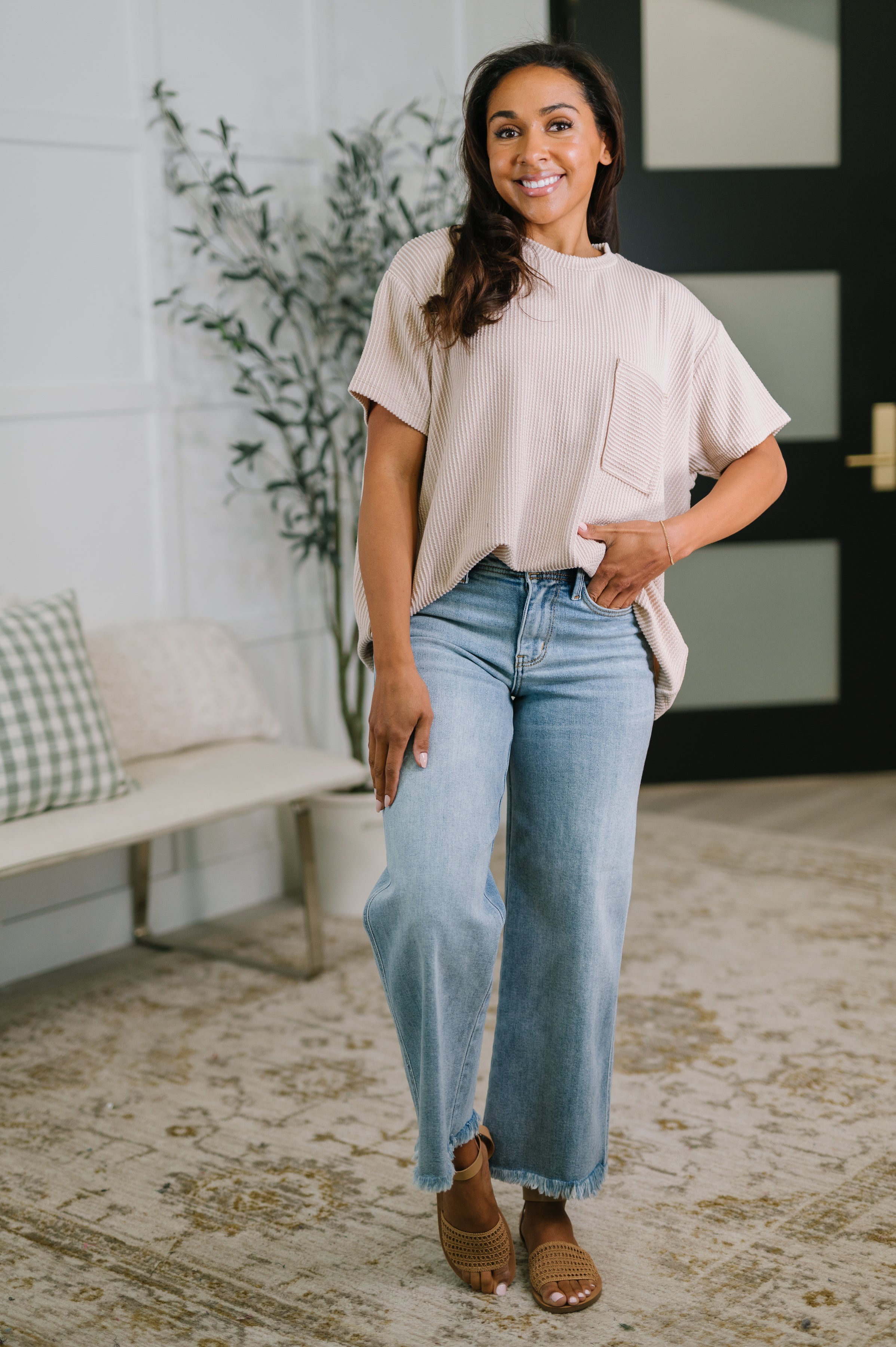 Not That complicated Textured Boxy Tee in Ash Mocha - Charming Charlie