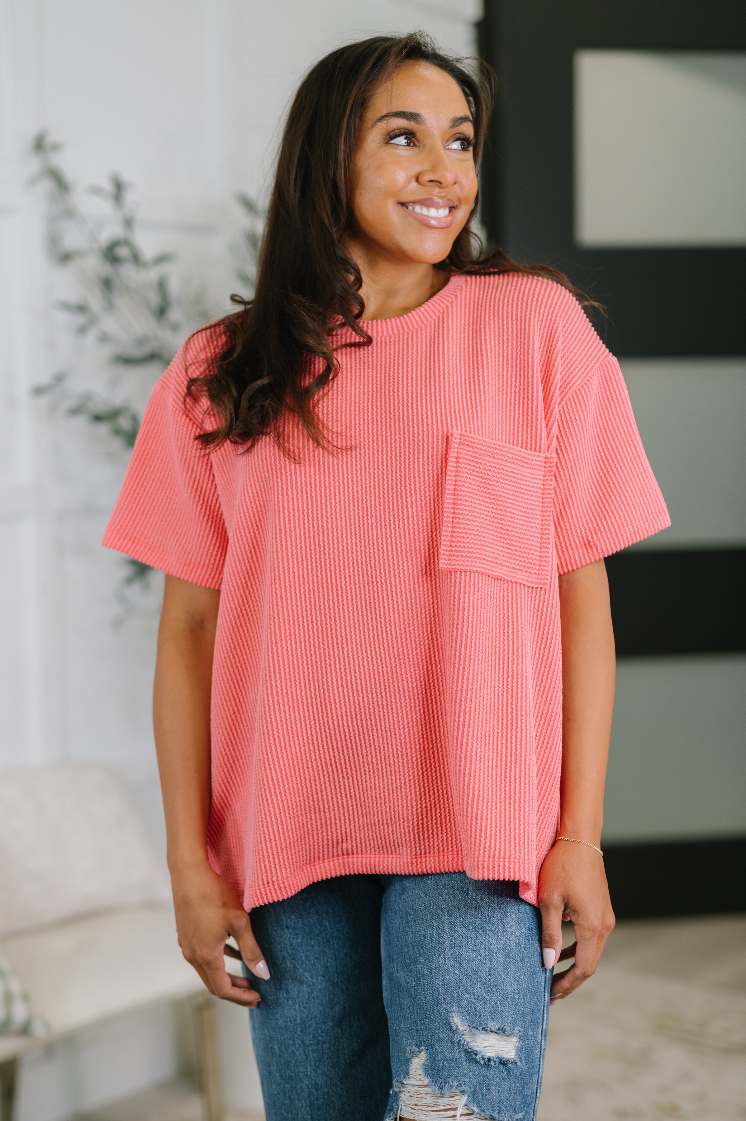 Not That complicated Textured Boxy Tee in Salmon - Charming Charlie