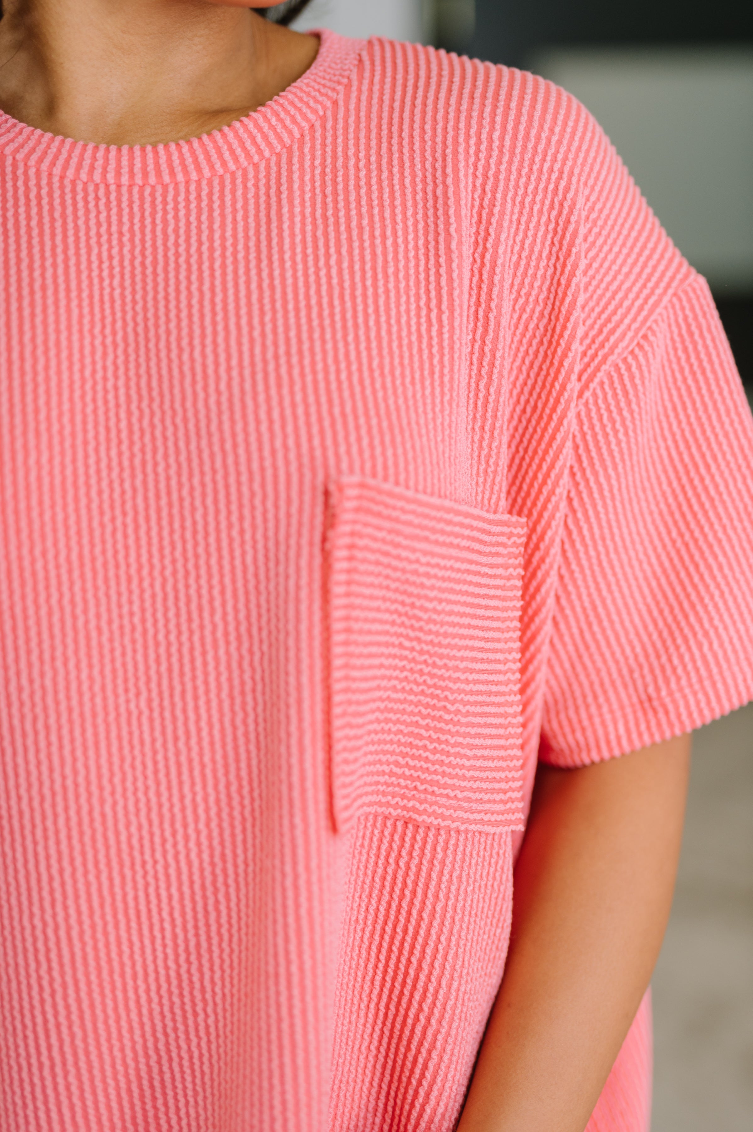 Not That complicated Textured Boxy Tee in Salmon - Charming Charlie