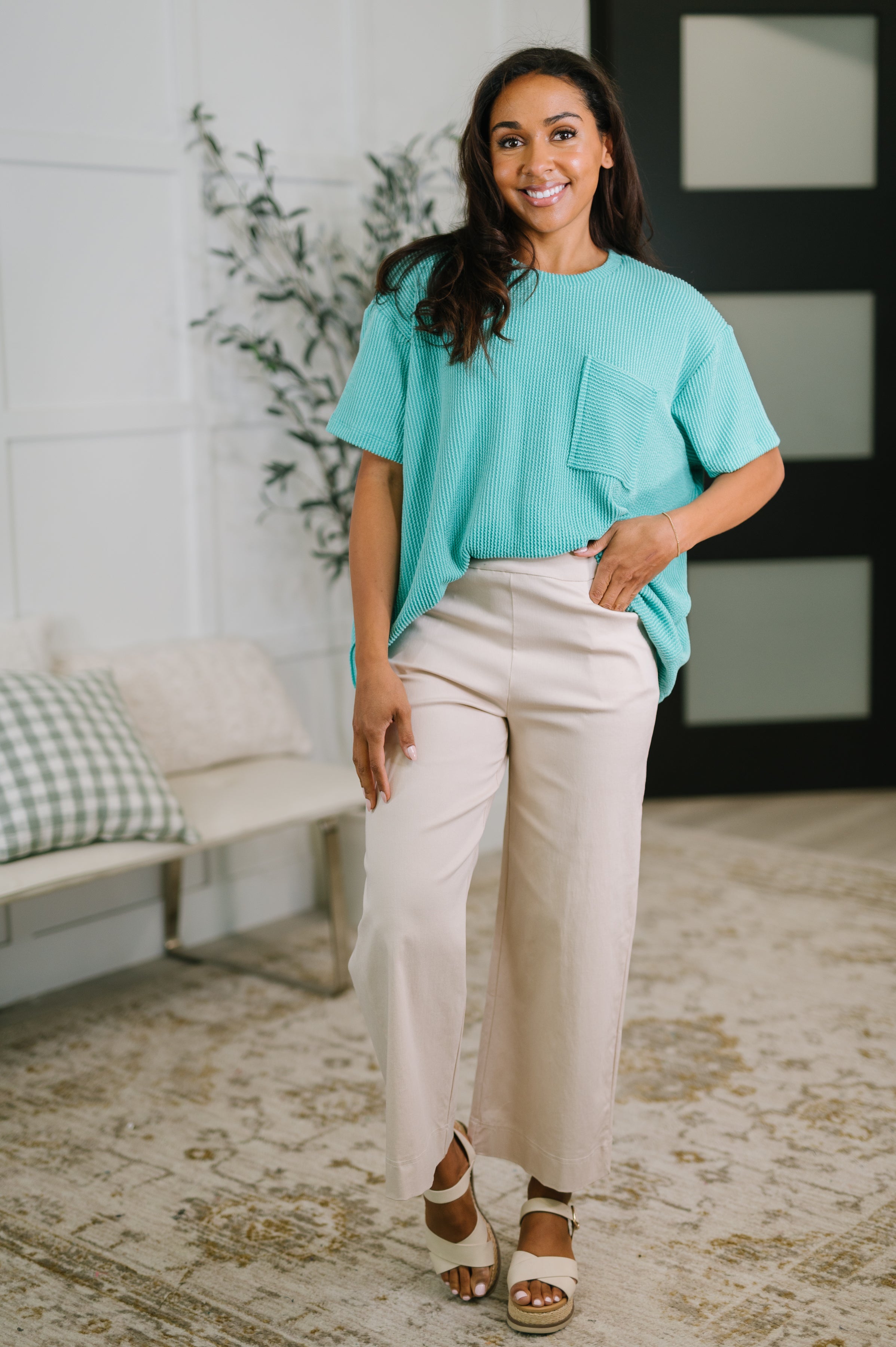 Not That Complicated Textured Boxy Tee in Turquoise - Charming Charlie
