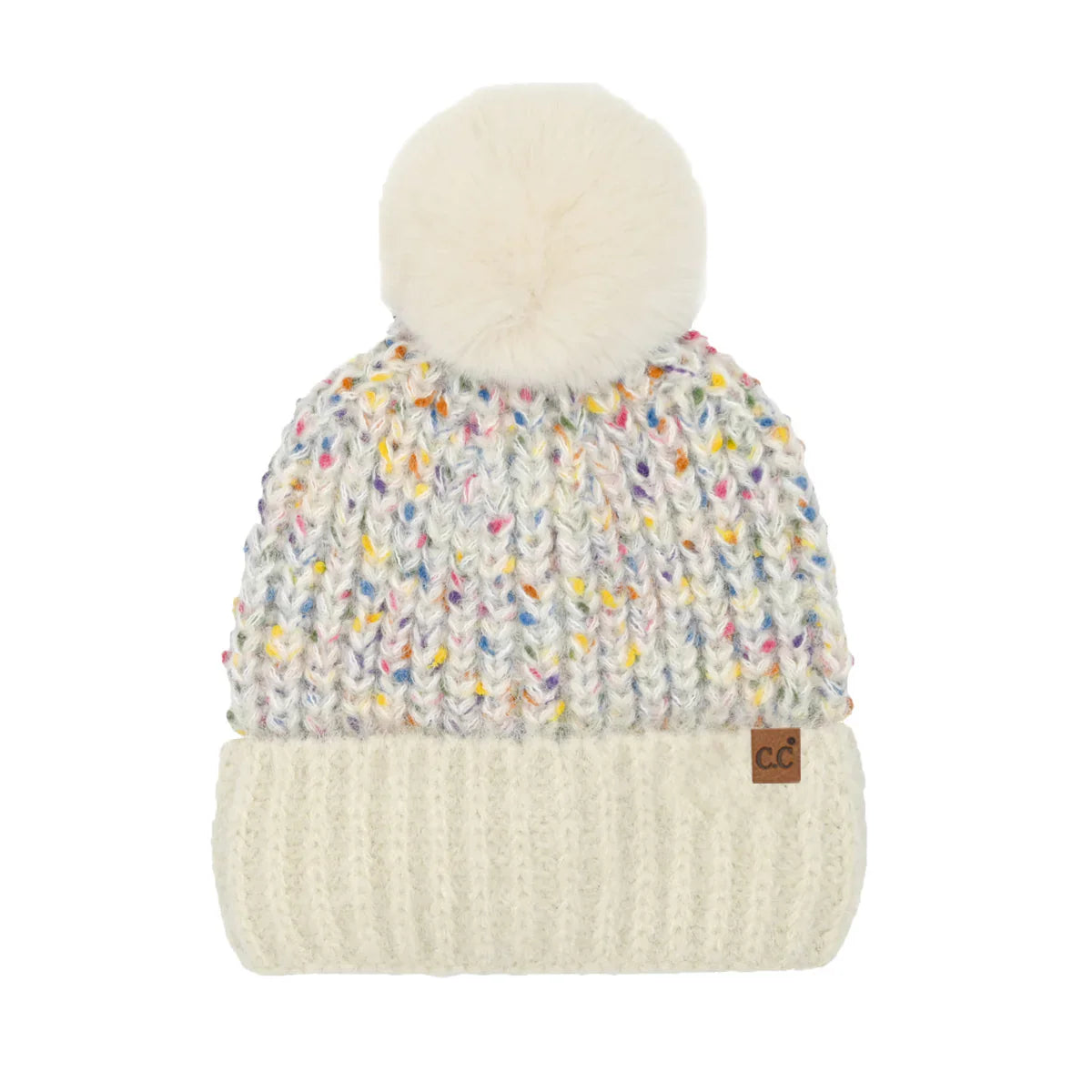 OatmealConfetti Pom C.C Beanie blends cozy warmth with playful style. Crafted for comfort, its soft knit fabric ensures a snug fit that keeps you warm on chilly days. The colorful confetti speckles add a vibrant touch, while the fluffy pom-pom on top offers a classic, stylish finish. Perfect for everyday wear or outdoor activities, this beanie combines functionality with a trendy edge, making it a versatile accessory for any cold-weather wardrobe.