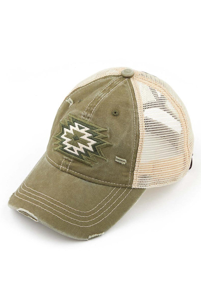 Olive C.C Aztec Patch Mesh Ponycap offers a stylish and breathable option for your outdoor activities. With its unique mesh design and eye-catching Aztec patch, this ponycap provides both fashion and functionality. Stay cool and trendy while protecting your head and face from the sun.