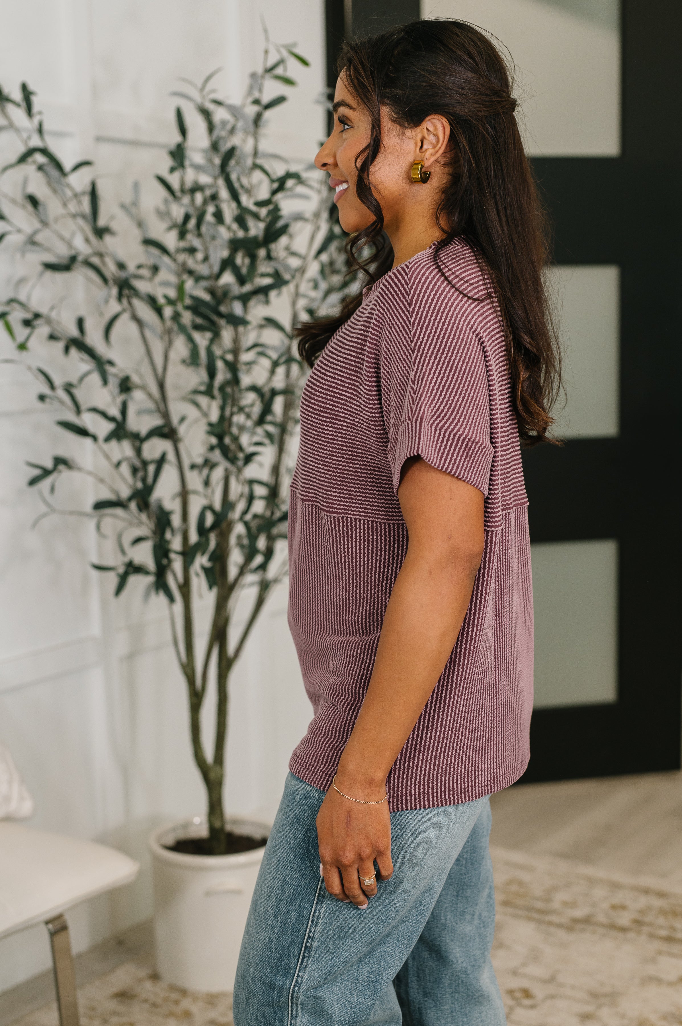 On Repeat Cable Ribbed Knit Tee - Charming Charlie