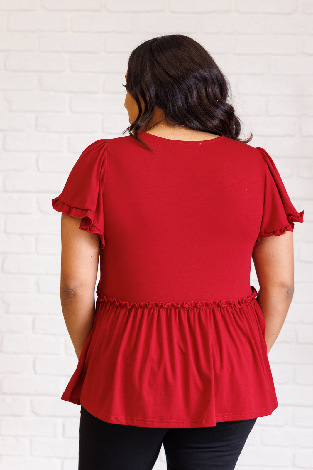 One Day Soon V-Neck Ruffle Detail Top - Charming Charlie