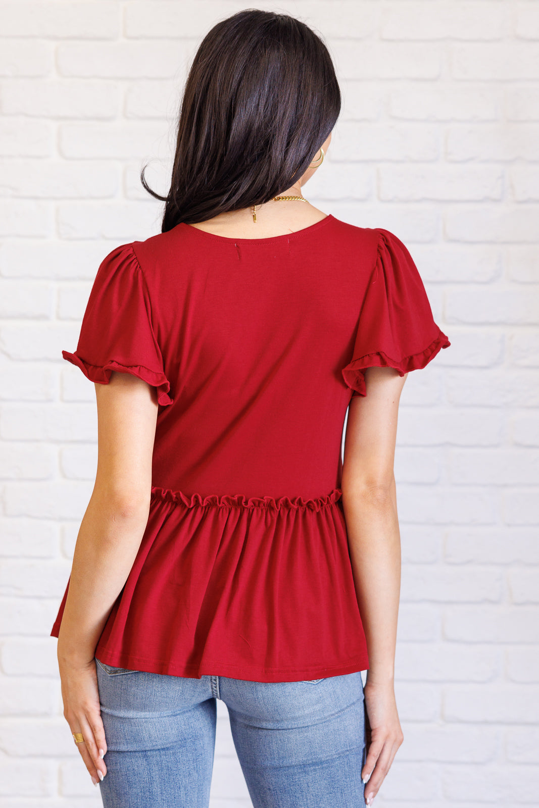 One Day Soon V-Neck Ruffle Detail Top - Charming Charlie