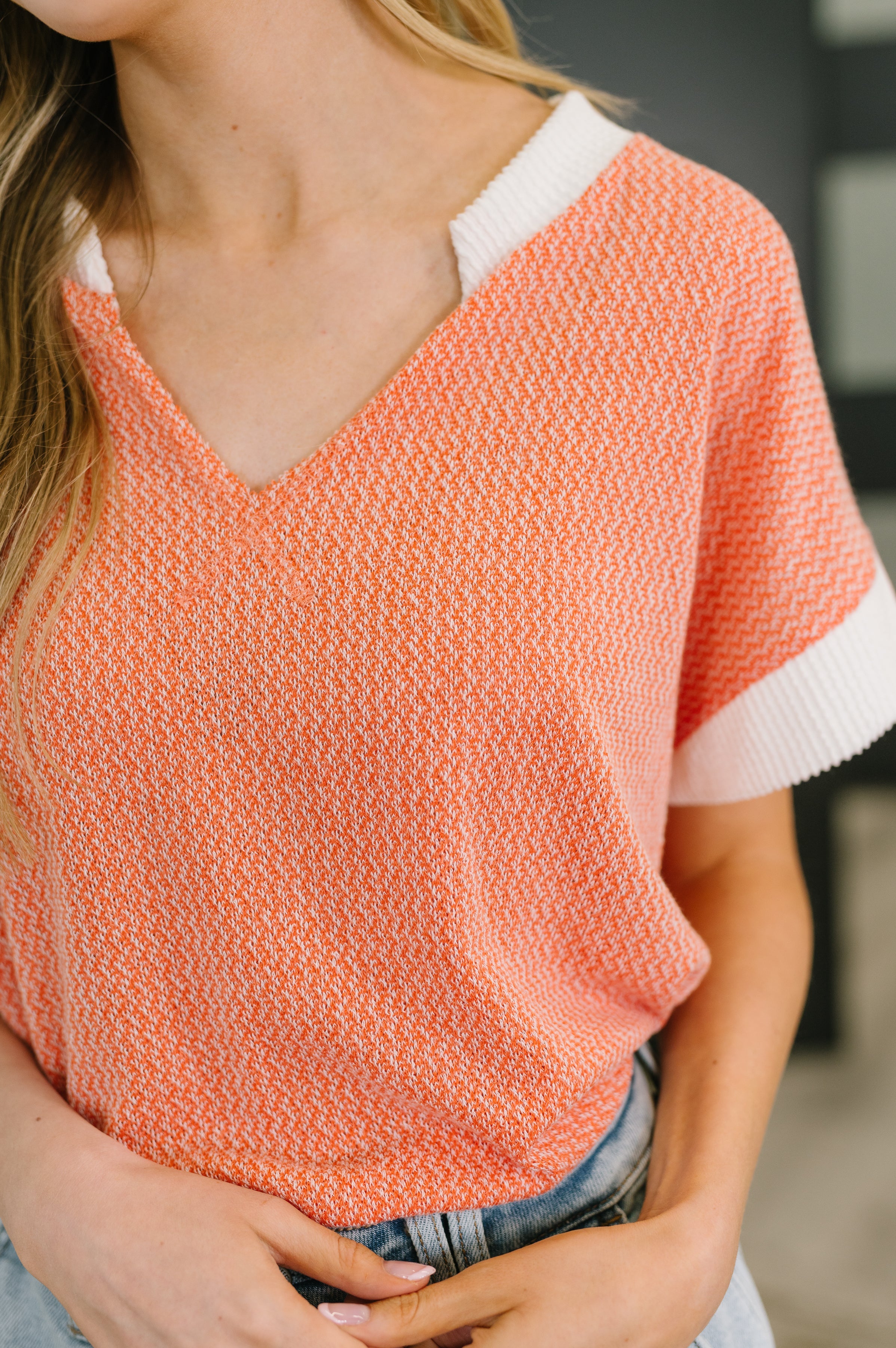 One Piece at a Time V-Neck Short Sleeve Top in Coral - Charming Charlie