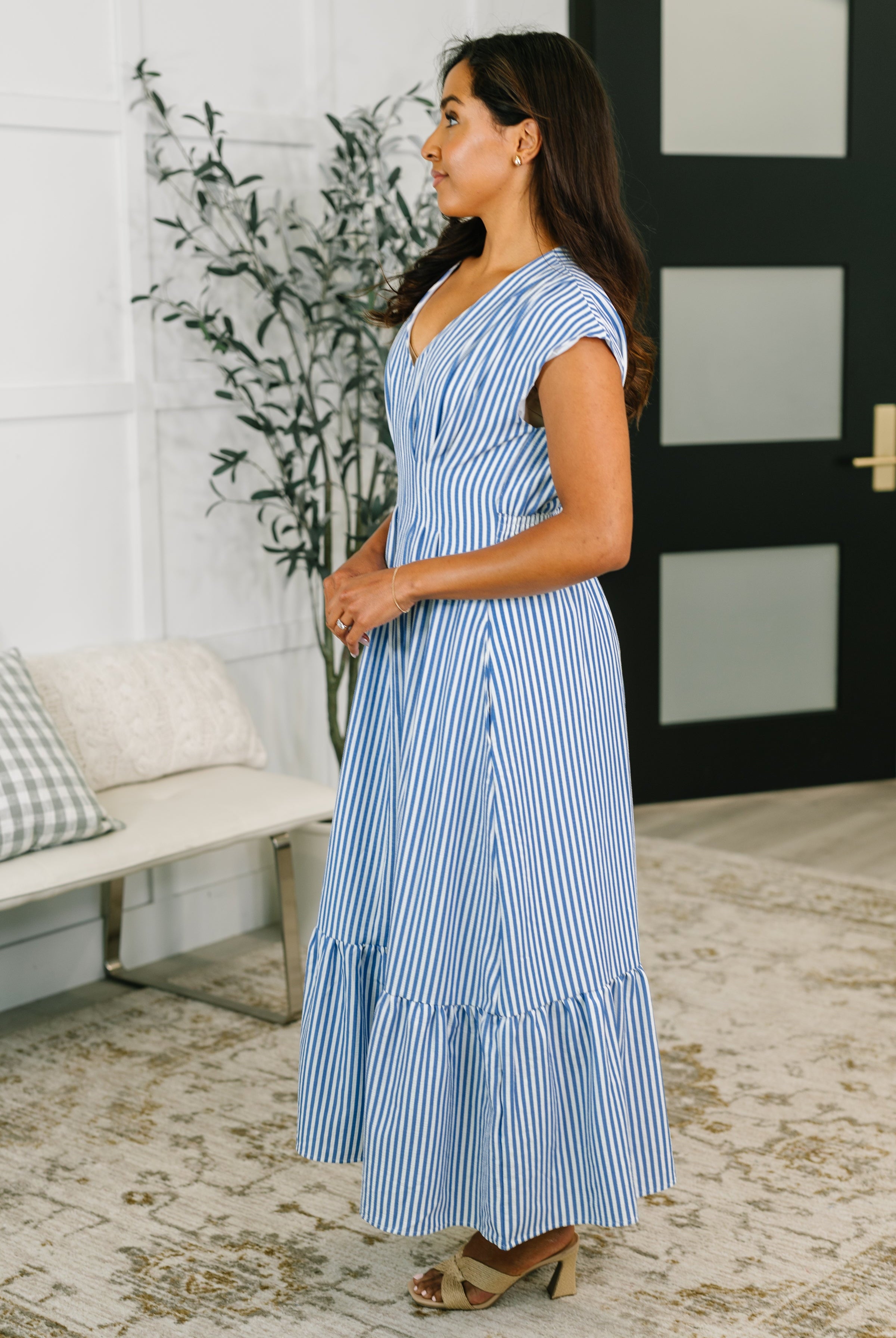 Only Chance Pleated Smock Waist Maxi Dress in Blue - Charming Charlie
