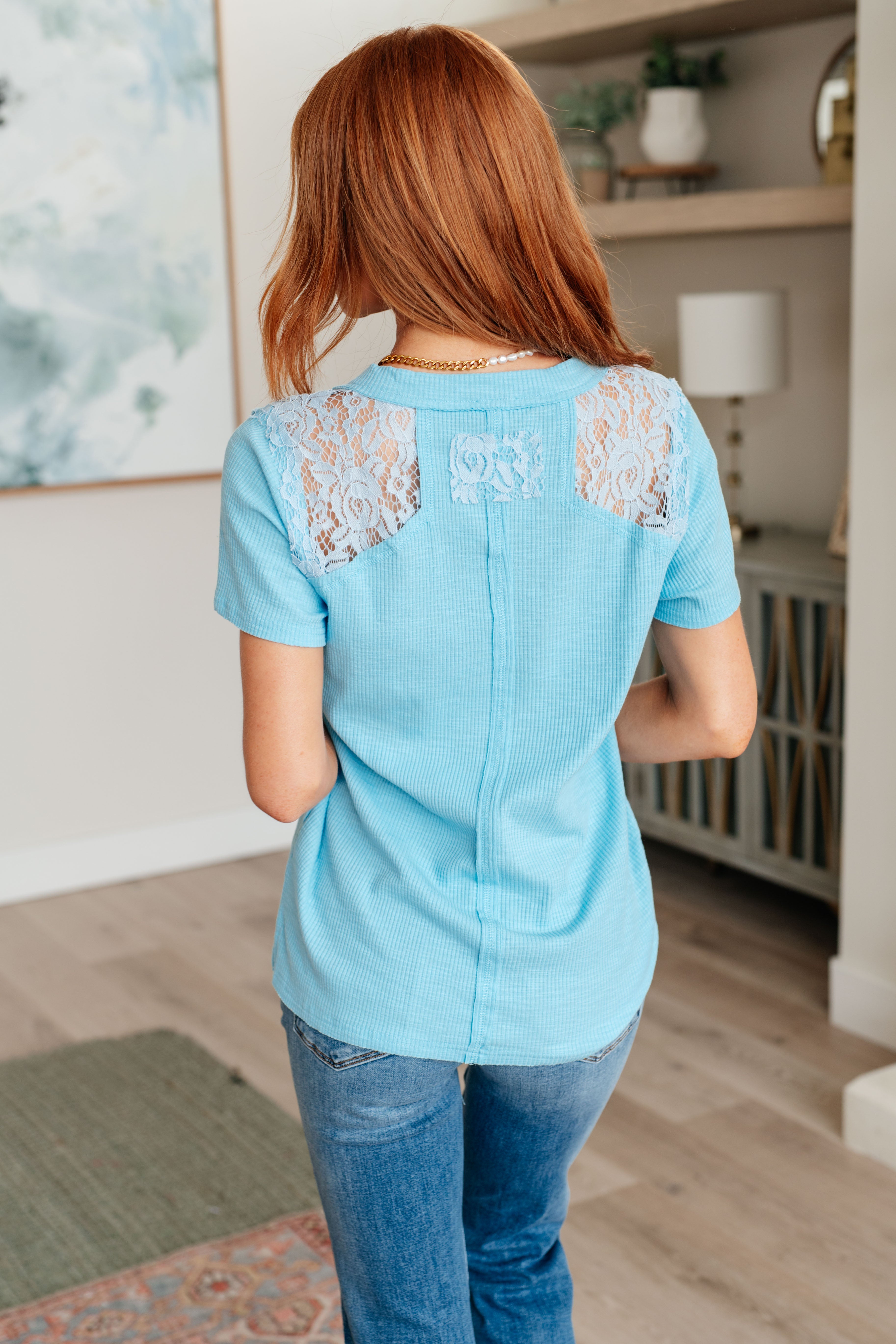Only Happy When it Rains Lace Detail Top - Charming Charlie
