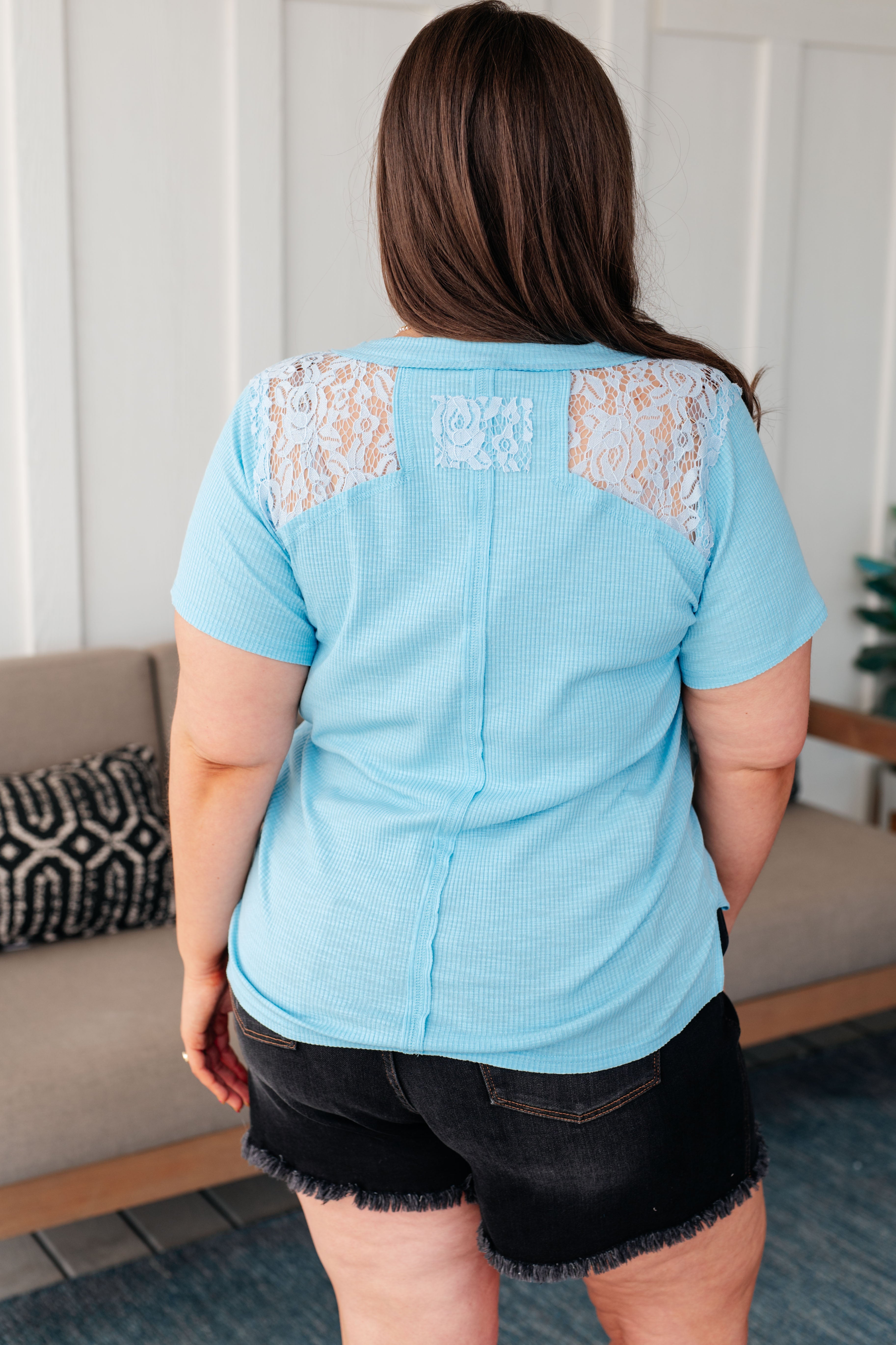 Only Happy When it Rains Lace Detail Top - Charming Charlie