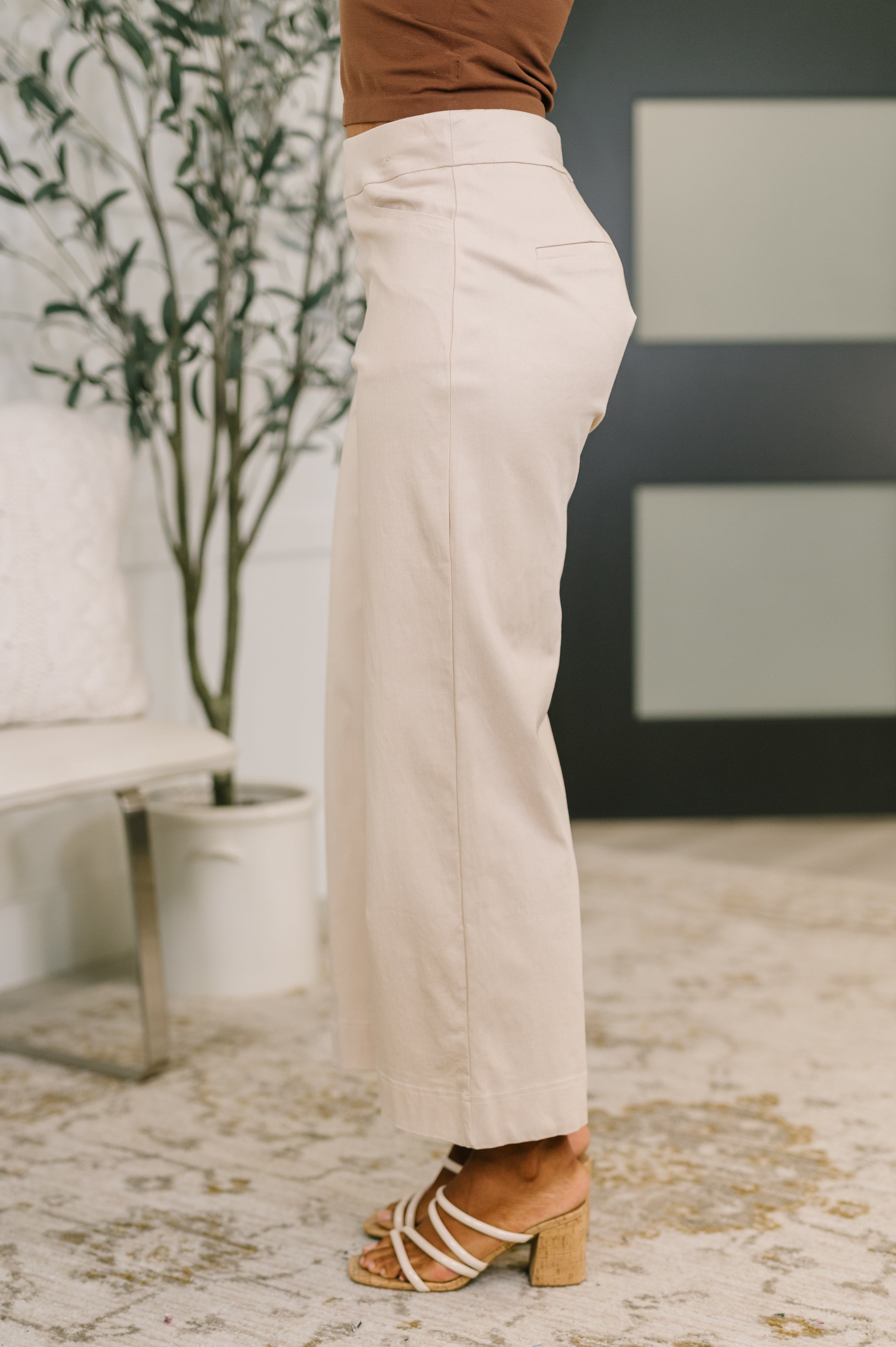 Only Pair High Waisted Wide Leg Bottoms in Linen - Charming Charlie