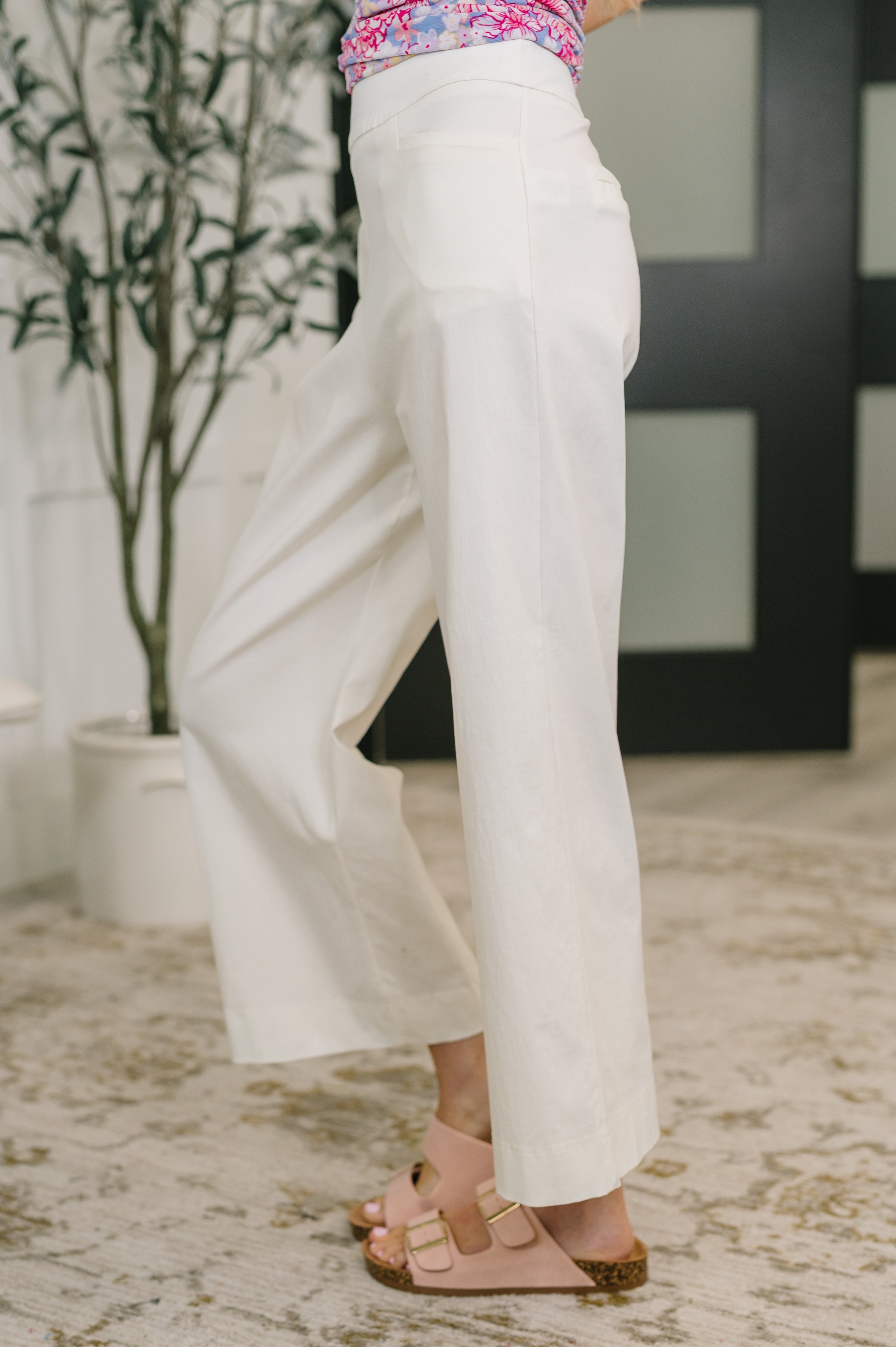 Only Pair High Waisted Wide Leg Bottoms in Off White - Charming Charlie
