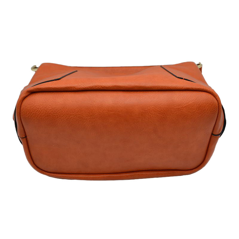 Orange 2in1 Chic Satchel Side Pocket With Long Strap Bucket Bag, This casual crossbody bucket bag is super soft Vegan leather and has convenient side pockets to carry water bottles, phones, or glasses and a removable zipper pouch. Gold hardware. Extra bag inside and strap to make it a crossbody. Perfect for carrying around your stuff, this bag is big enough for all your daily essentials.