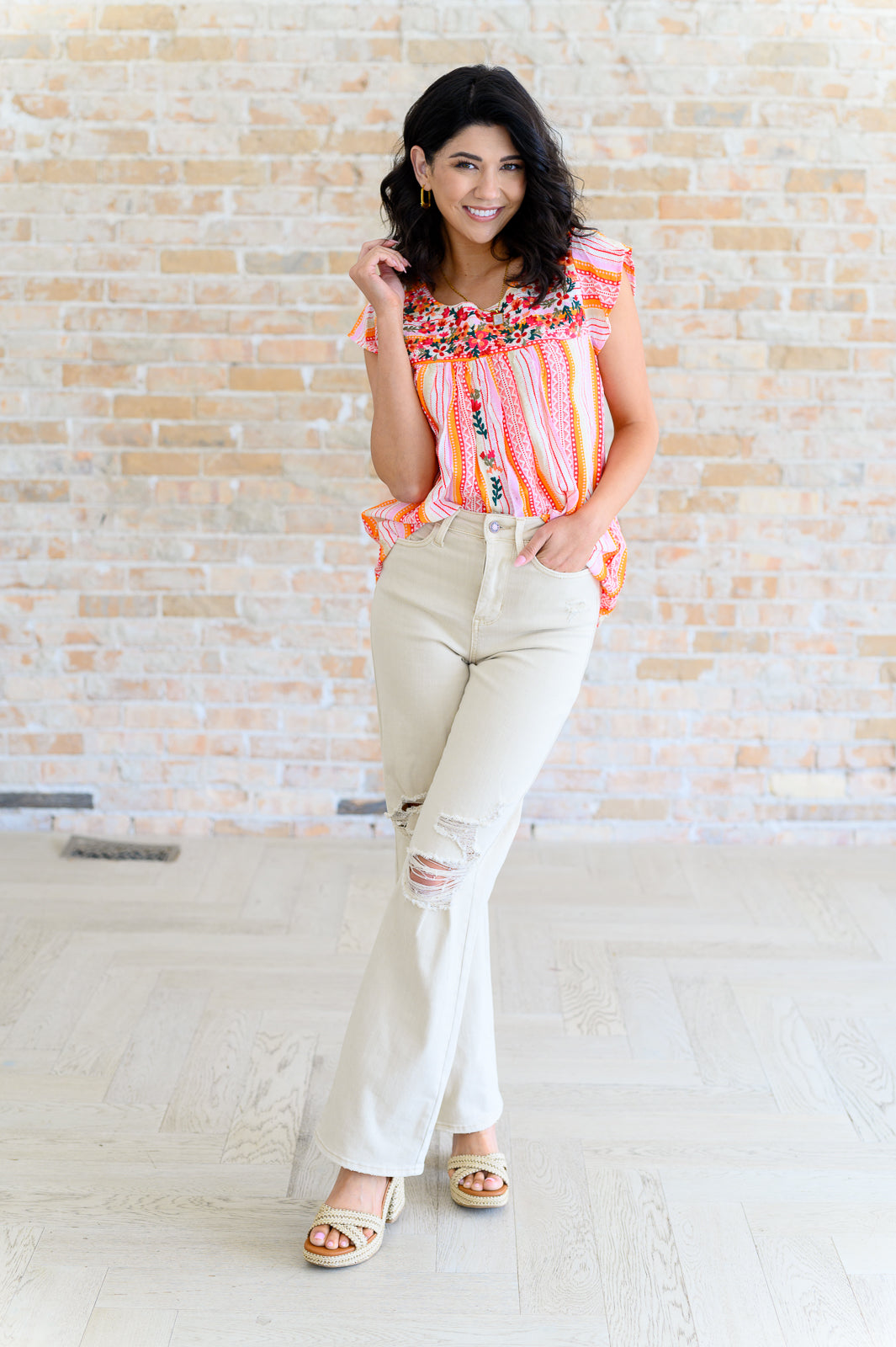 Orange Blossoms Flutter Sleeve Blouse - Charming Charlie