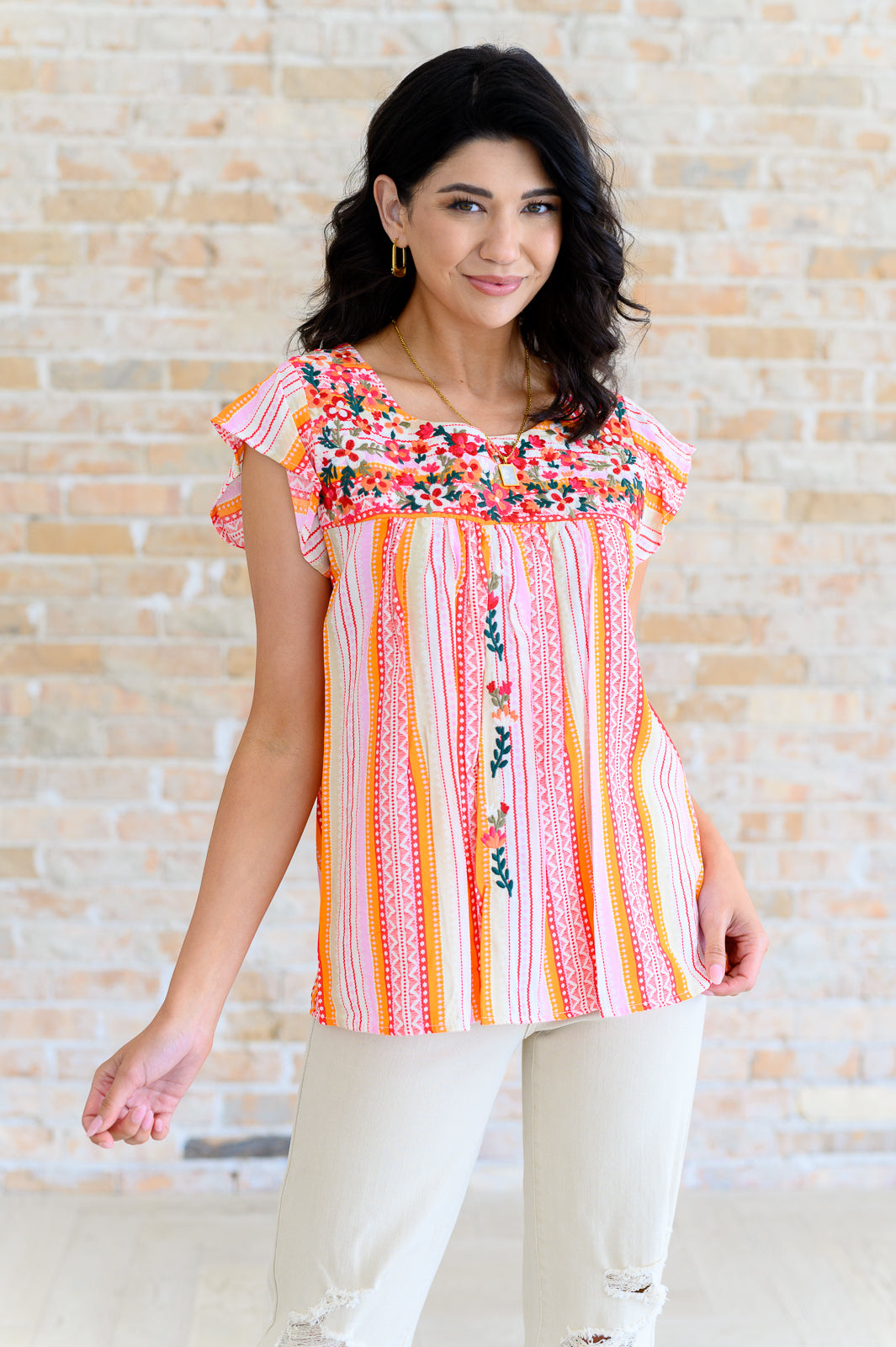 Orange Blossoms Flutter Sleeve Blouse - Charming Charlie