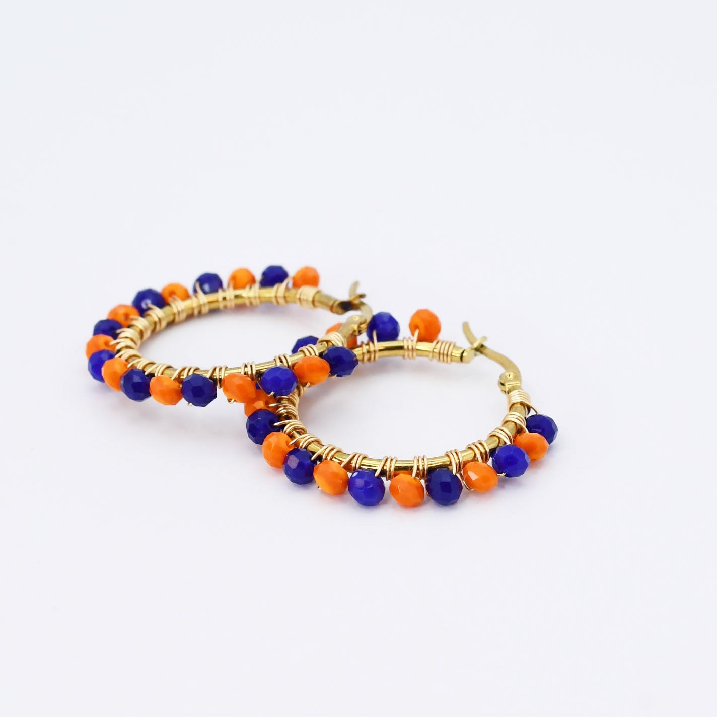 Small Orange/Blue Beaded Hoop D52 - Charming Charlie