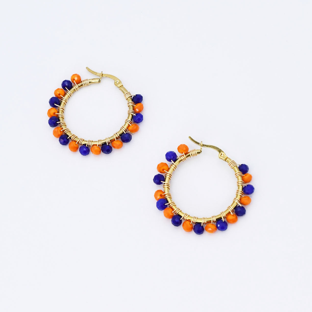 Small Orange/Blue Beaded Hoop D52 - Charming Charlie