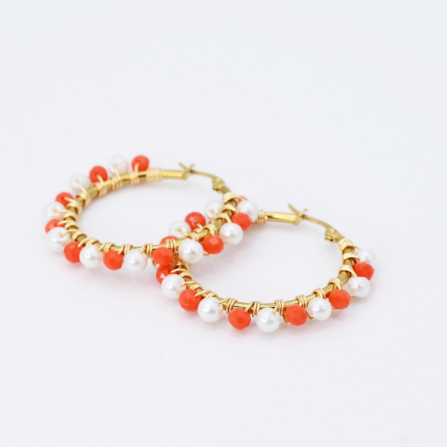 Small Orange/White Beaded Hoop D52 - Charming Charlie