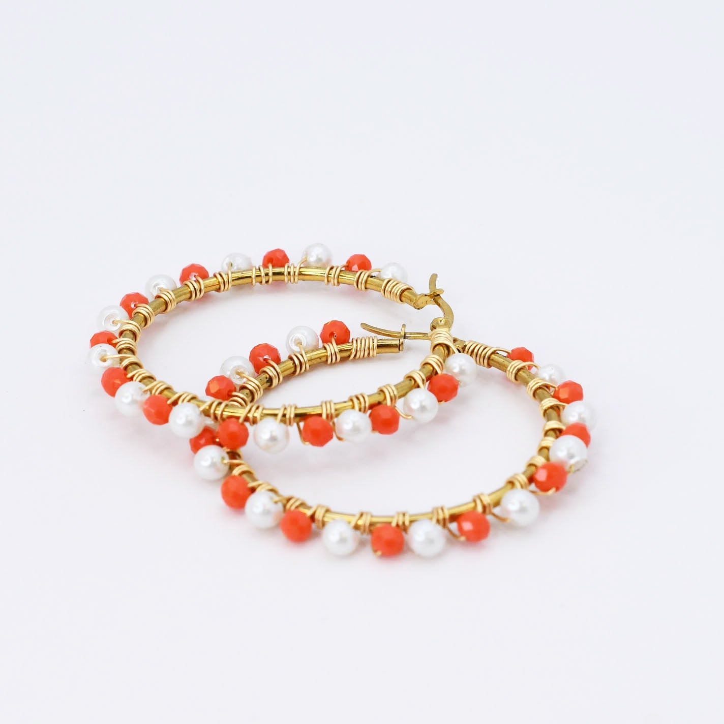 Orange/White Beaded Hoop D54 - Charming Charlie