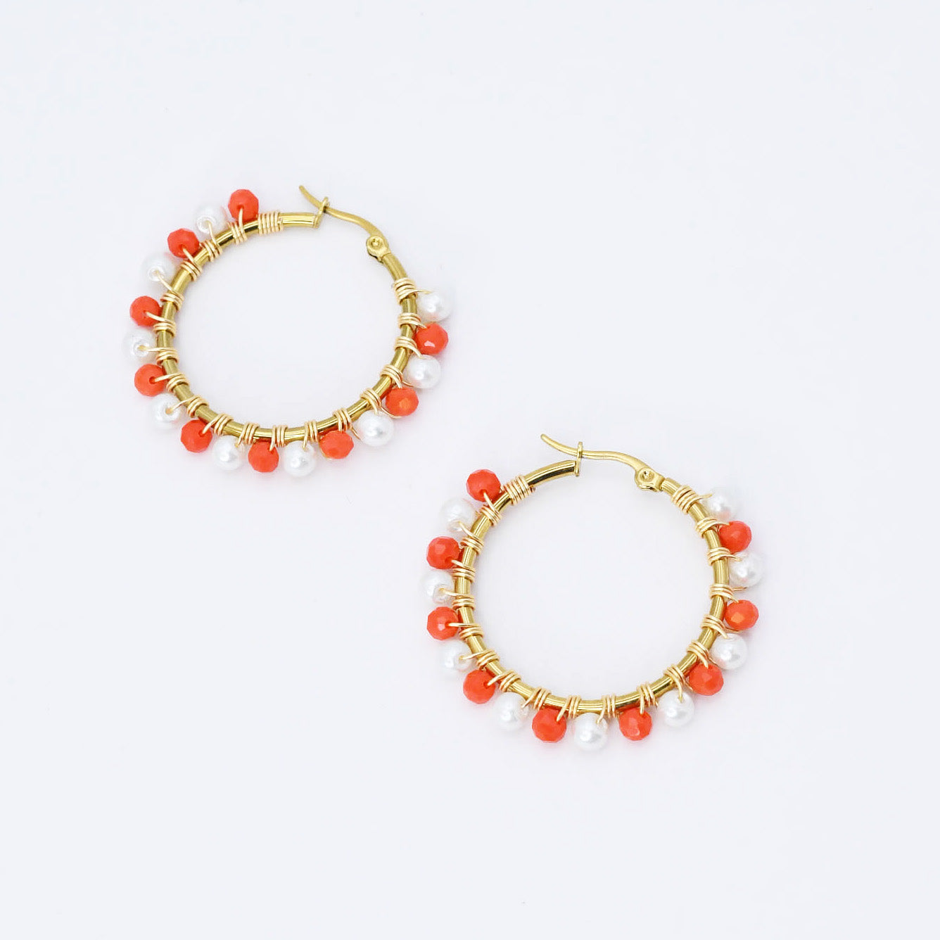 Small Orange/White Beaded Hoop D52 - Charming Charlie
