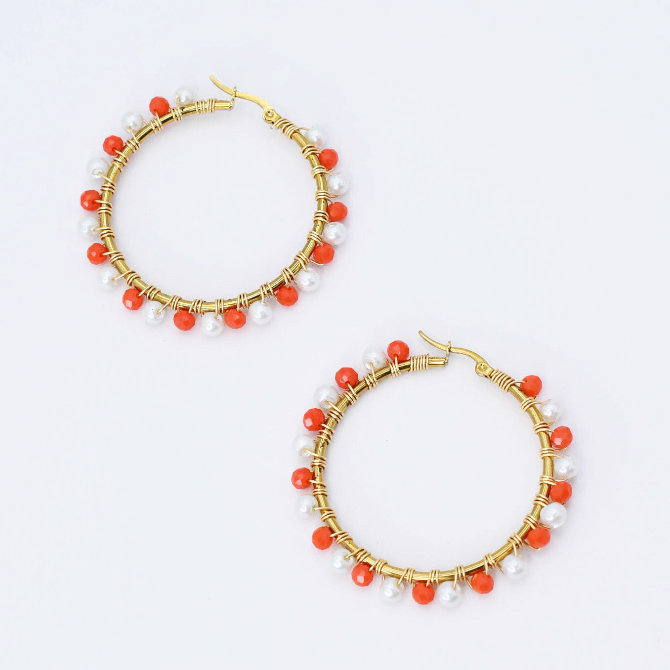 Orange/White Beaded Hoop D54 - Charming Charlie