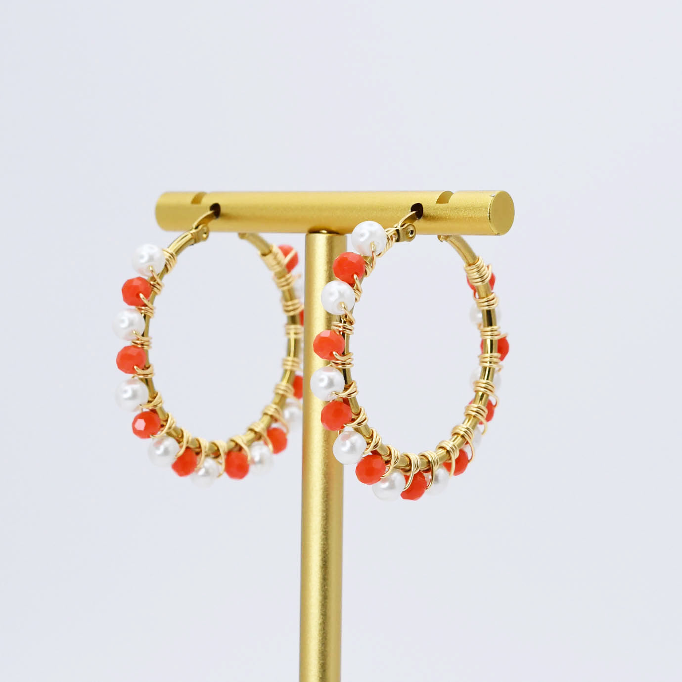 Small Orange/White Beaded Hoop D52 - Charming Charlie