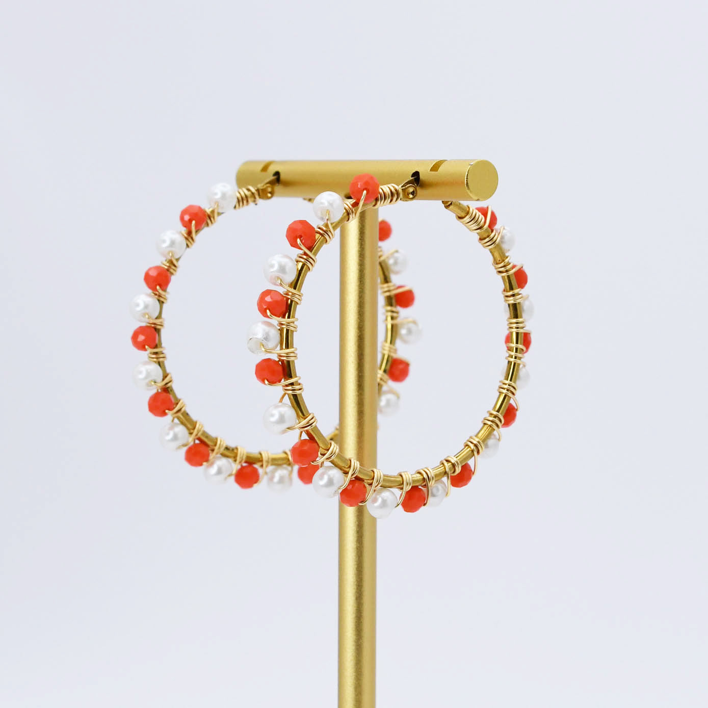 Orange/White Beaded Hoop D54 - Charming Charlie