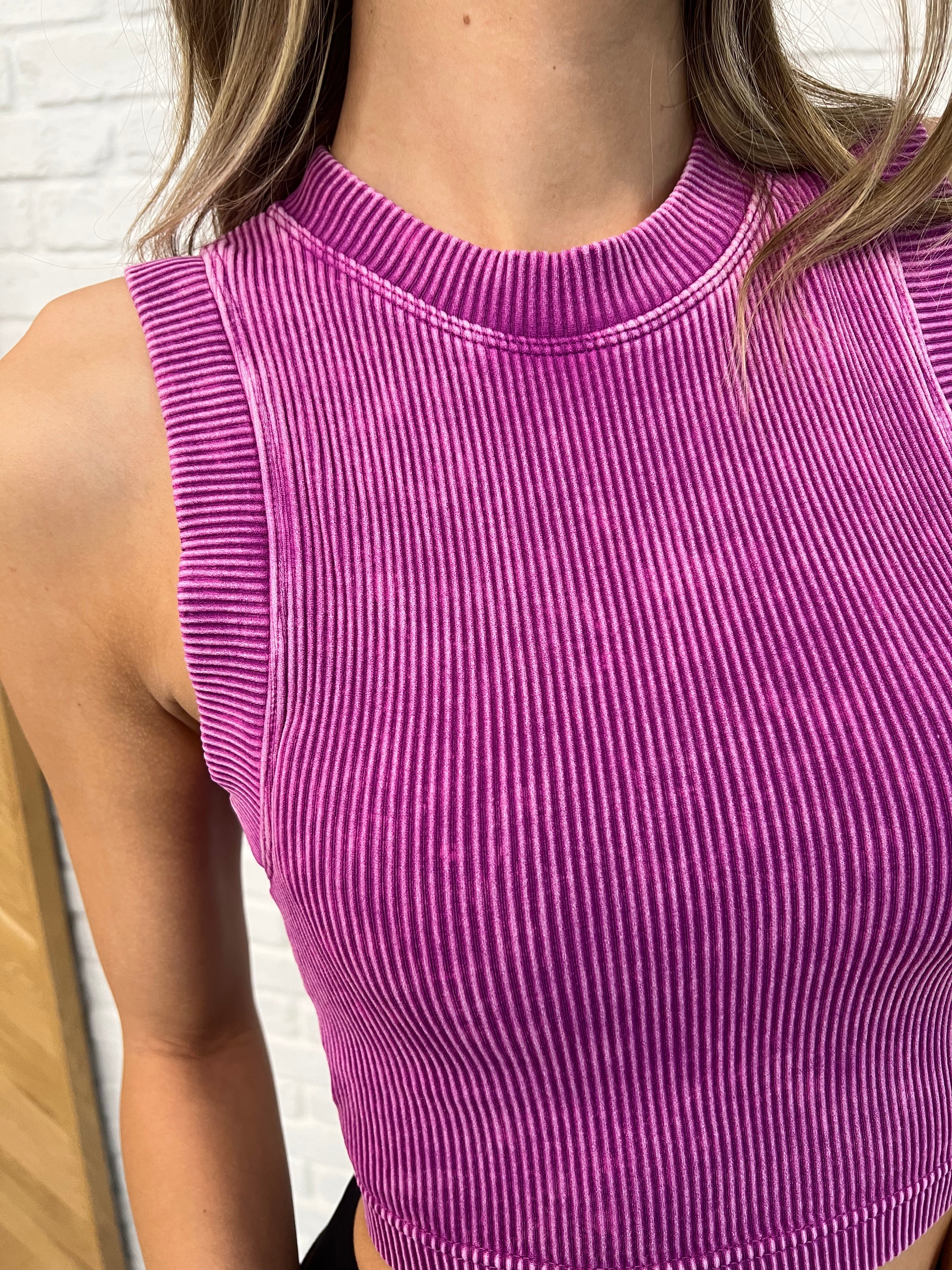 Over and Out Cropped Ribbed Tank in Lt Plum - Charming Charlie