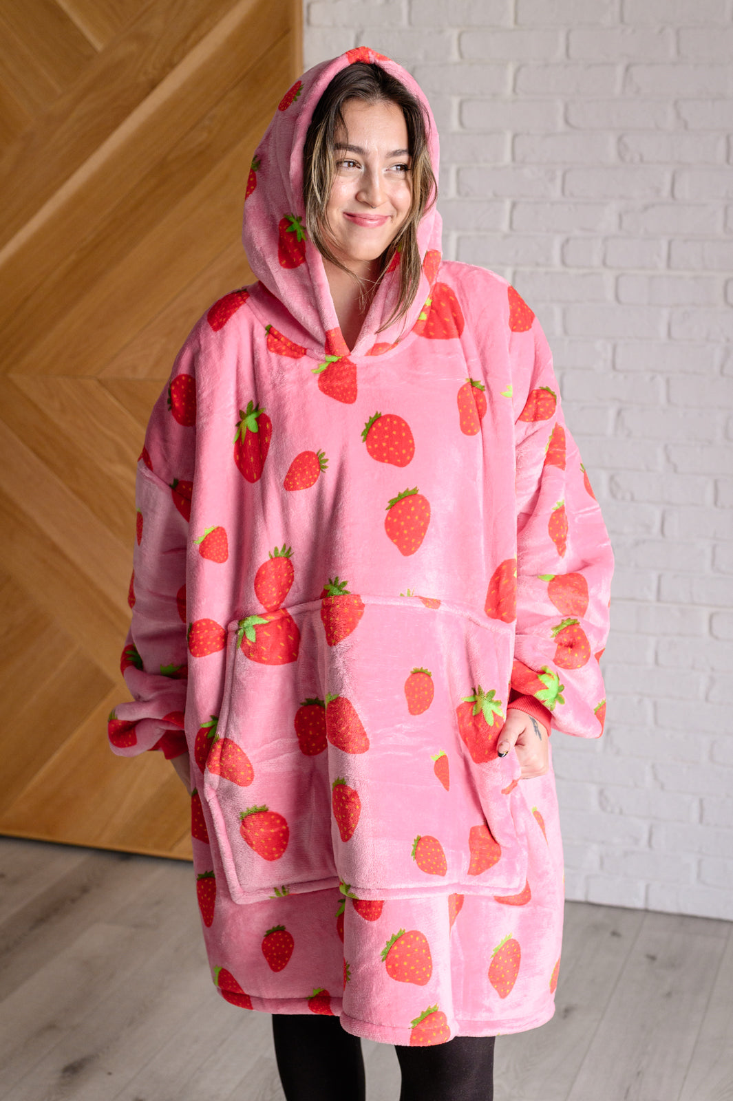 Oversized Blanket Hoodie in Strawberry - Charming Charlie