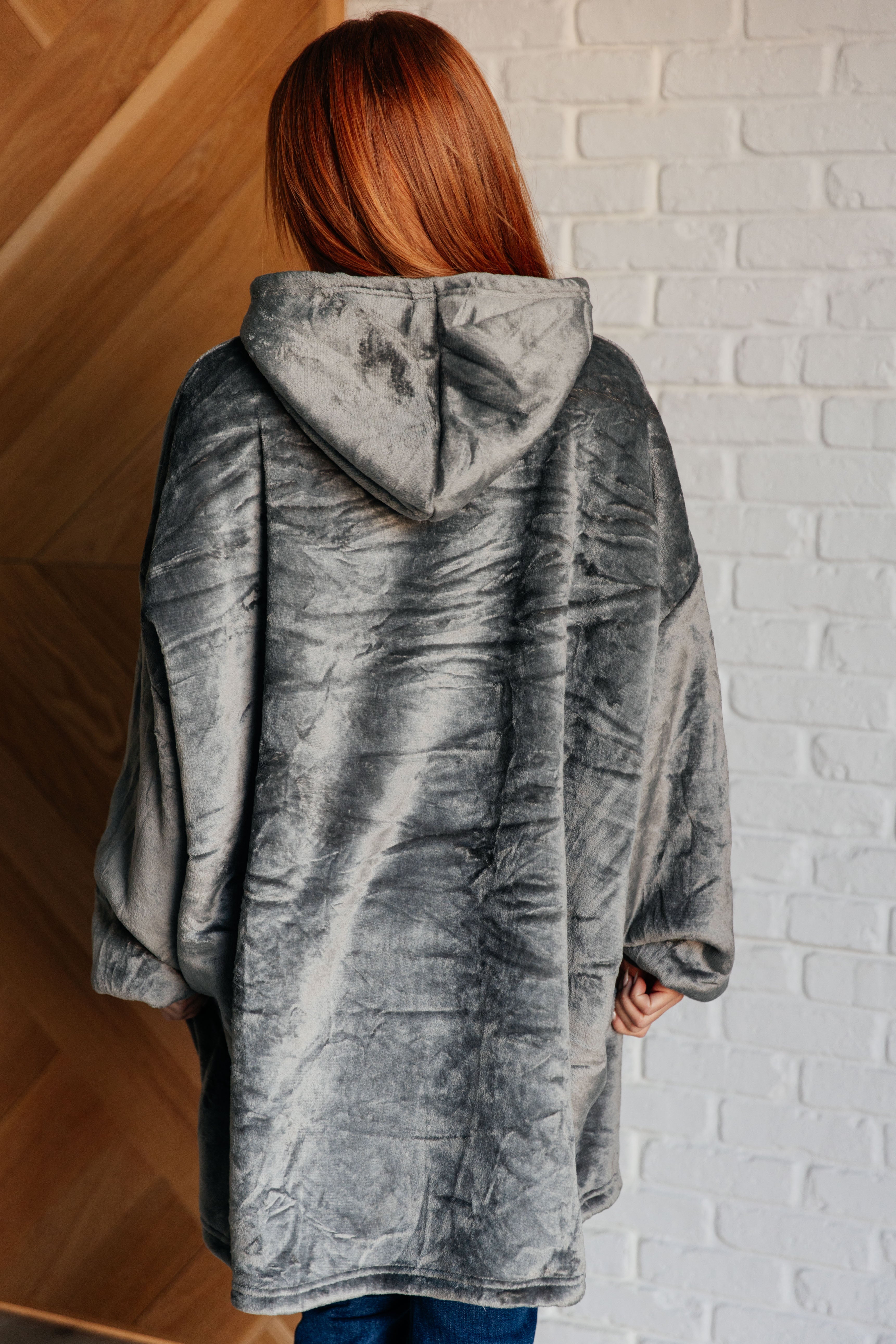 Oversized Velour Blanket Hoodie in Gray - Charming Charlie