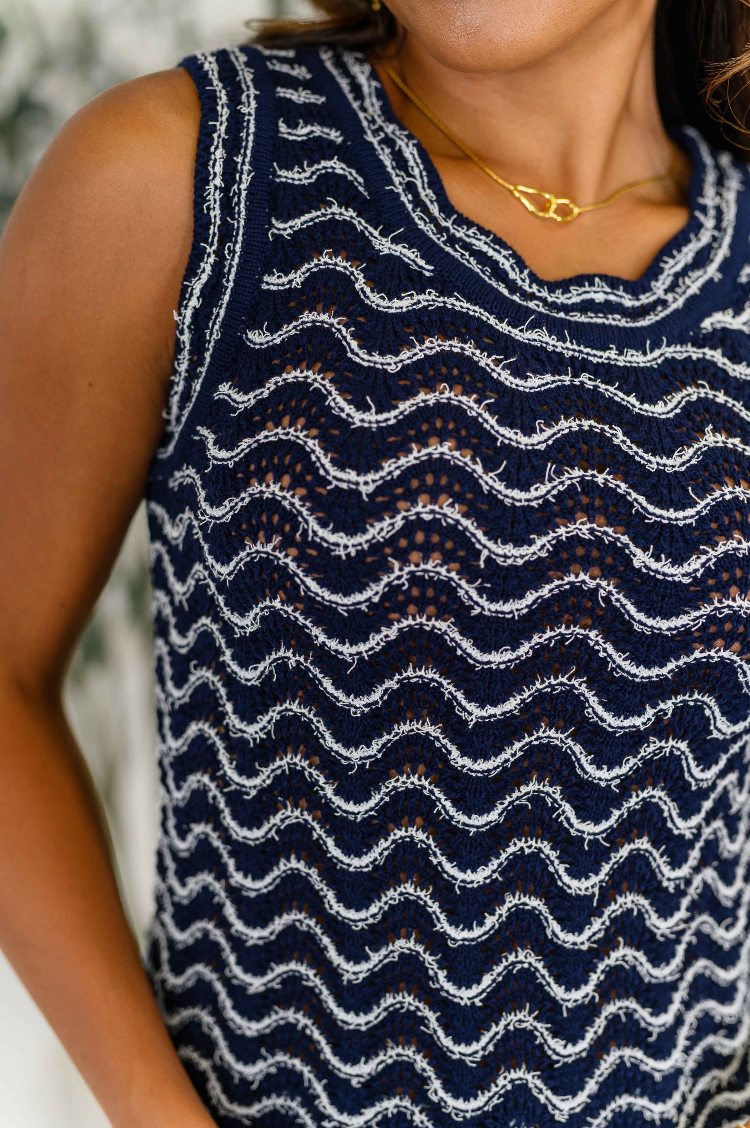 Own the Chill Wavy Striped Top in Navy - Charming Charlie
