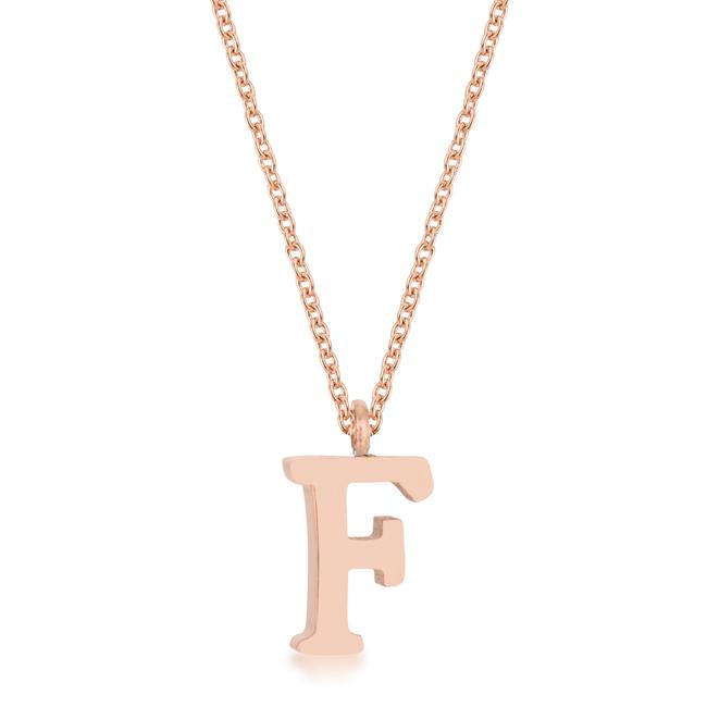 Elaina Rose Gold Stainless Steel F Initial Necklace - Charming Charlie