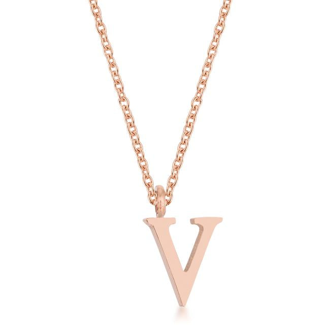 Elaina Rose Gold Stainless Steel V Initial Necklace - Charming Charlie
