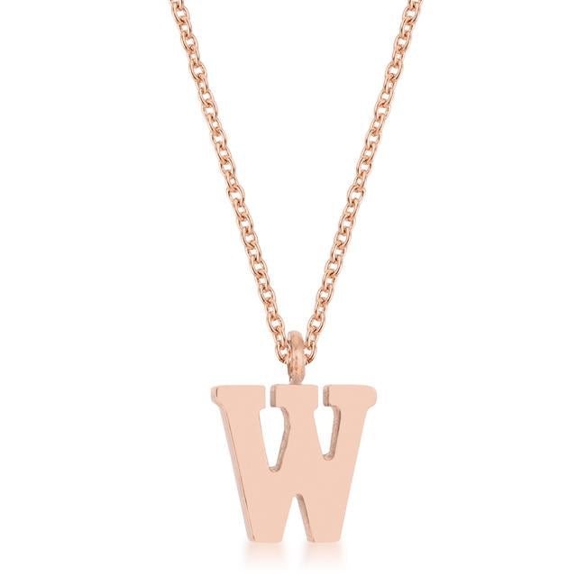 Elaina Rose Gold Stainless Steel W Initial Necklace - Charming Charlie