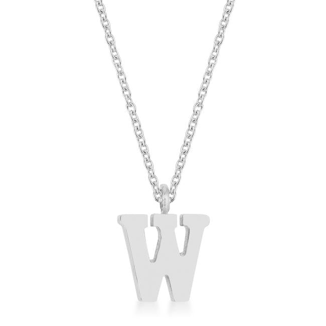 Elaina Rhodium Stainless Steel W Initial Necklace - Charming Charlie