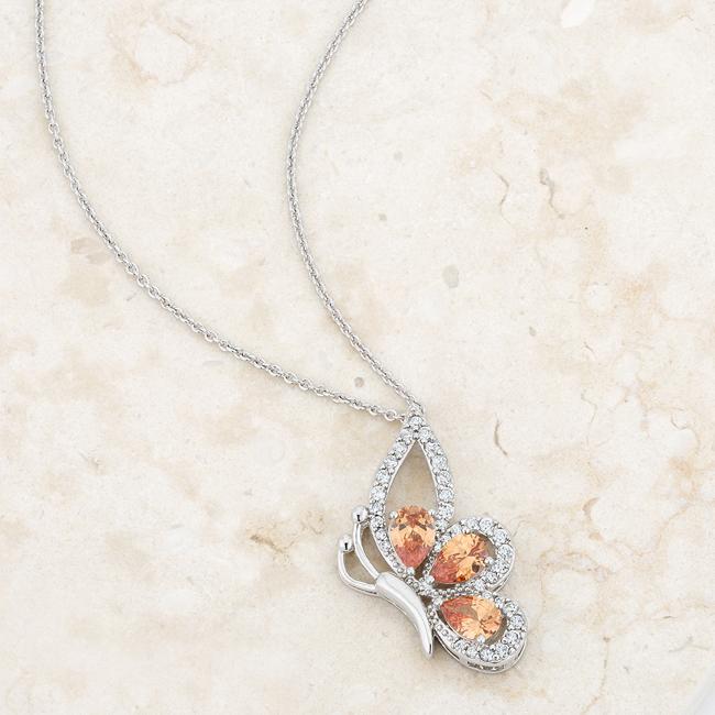 Karen 2.8ct Champagne CZ Rhoidum Butterfly Drop Necklace - Charming Charlie