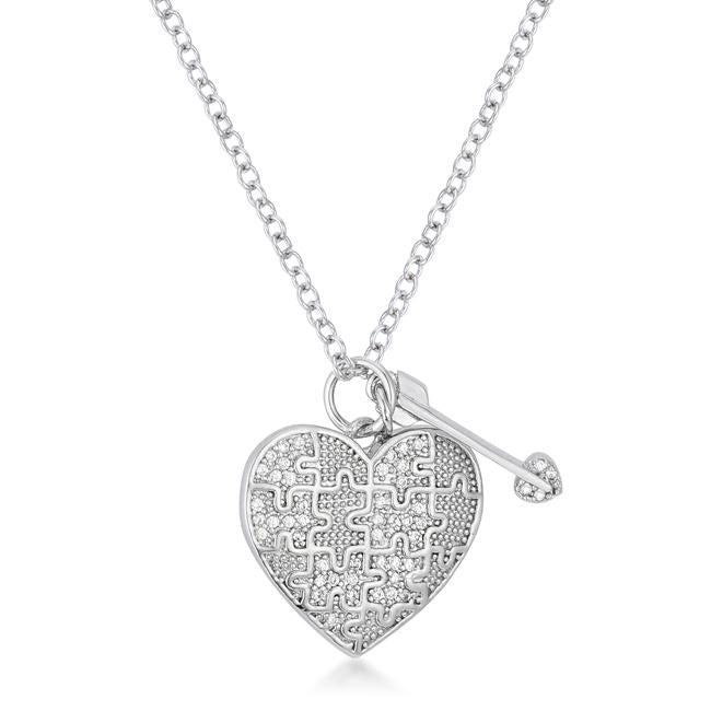 .12 Ct Rhodium Heart and Arrow Pendant with CZ - Charming Charlie