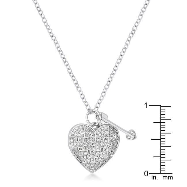 .12 Ct Rhodium Heart and Arrow Pendant with CZ - Charming Charlie