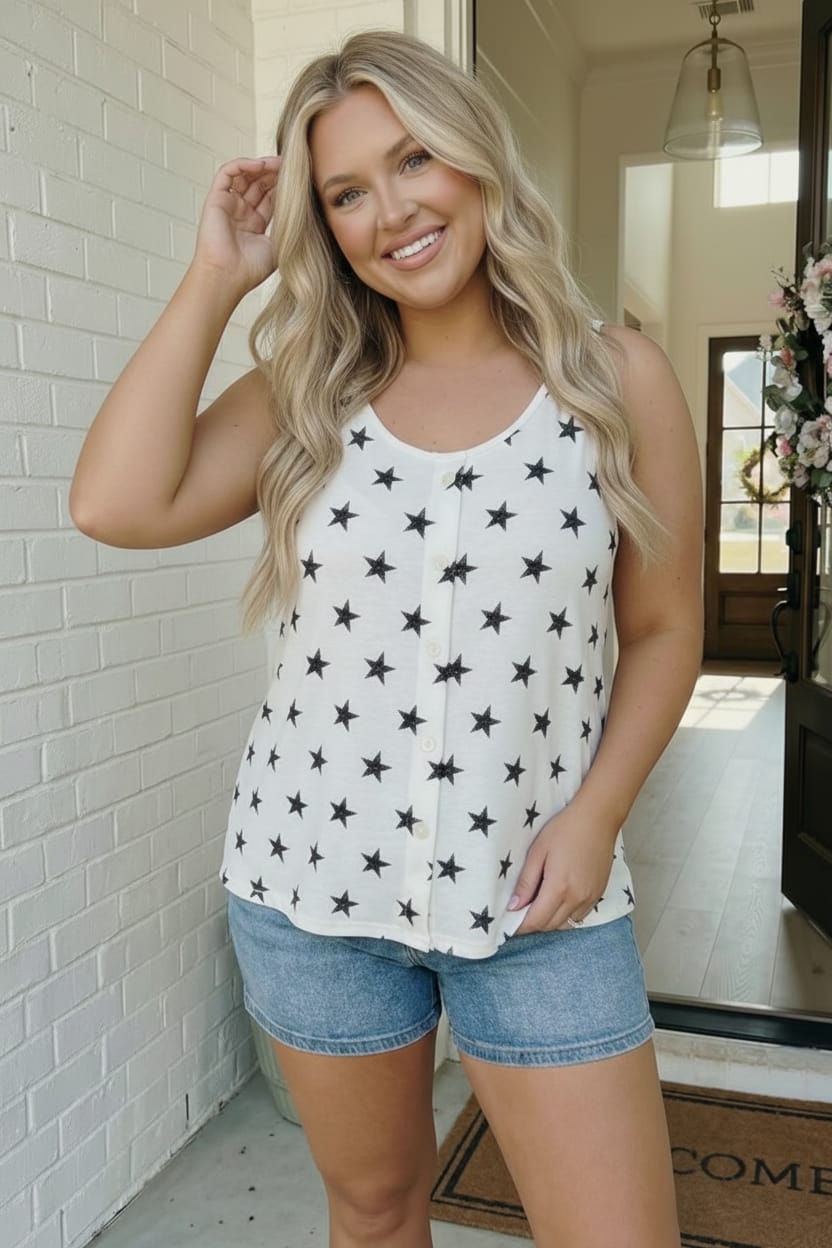 Star Bright Button Tank - Charming Charlie