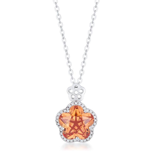 Beautiful Floral Cut Champagne CZ Pendant - Charming Charlie