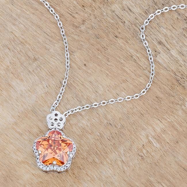 Beautiful Floral Cut Champagne CZ Pendant - Charming Charlie
