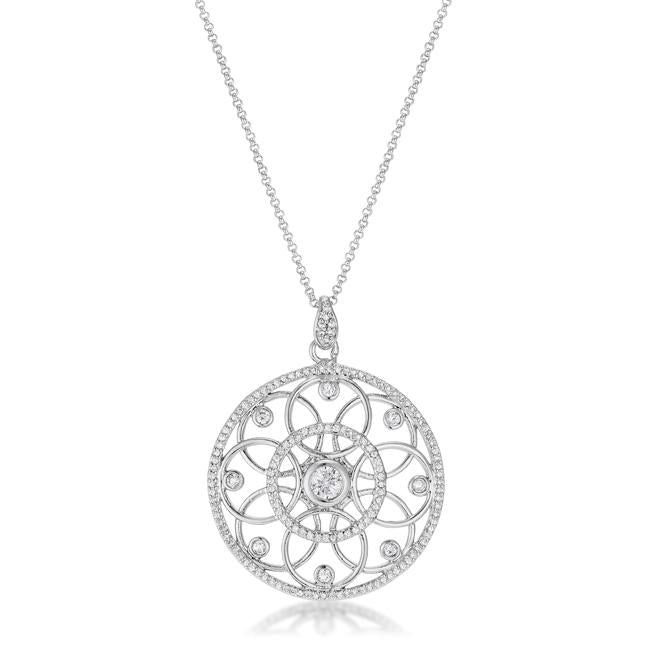 1.4 Ct Rhodium Pendant Necklace with Interlocking Circles and CZ - Charming Charlie