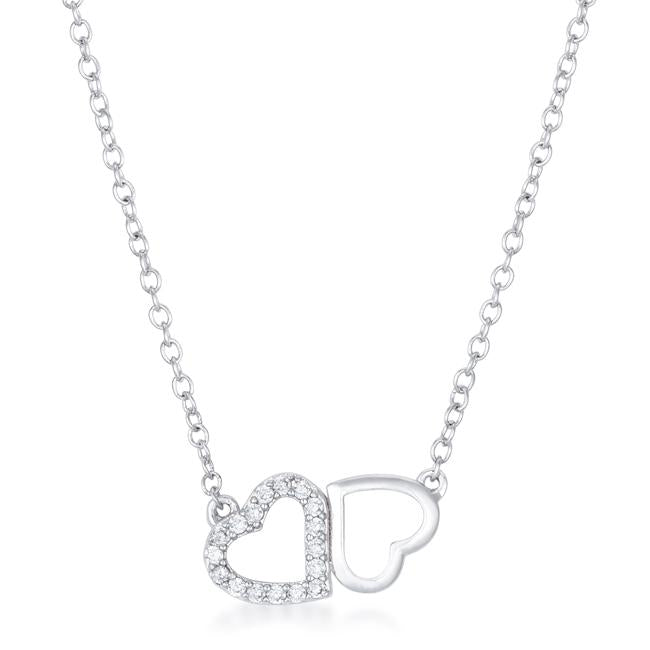 Sweet and Romantic Rhodium Melded CZ Hearts Necklace - Charming Charlie