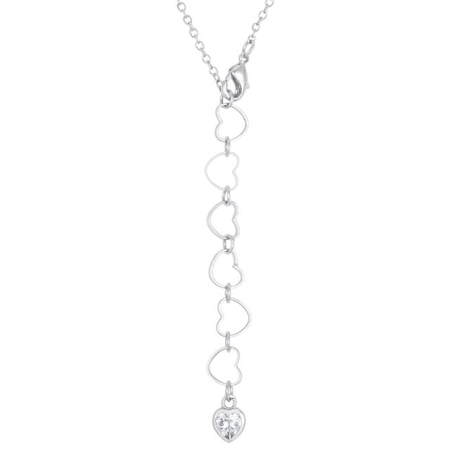 Sweet and Romantic Rhodium Melded CZ Hearts Necklace - Charming Charlie