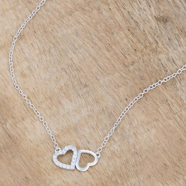 Sweet and Romantic Rhodium Melded CZ Hearts Necklace - Charming Charlie