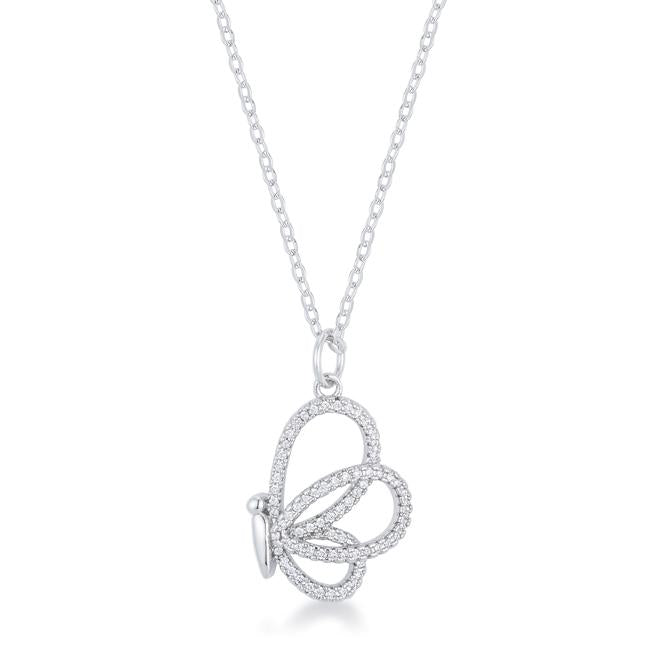 Whimsical Rhodium CZ Butterfly Pendant and Necklace - Charming Charlie