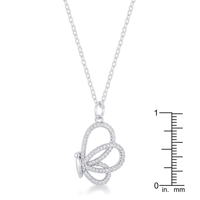 Whimsical Rhodium CZ Butterfly Pendant and Necklace - Charming Charlie