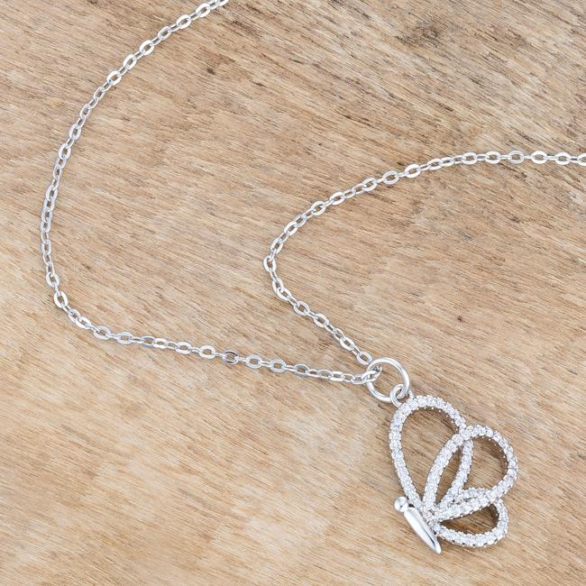 Whimsical Rhodium CZ Butterfly Pendant and Necklace - Charming Charlie