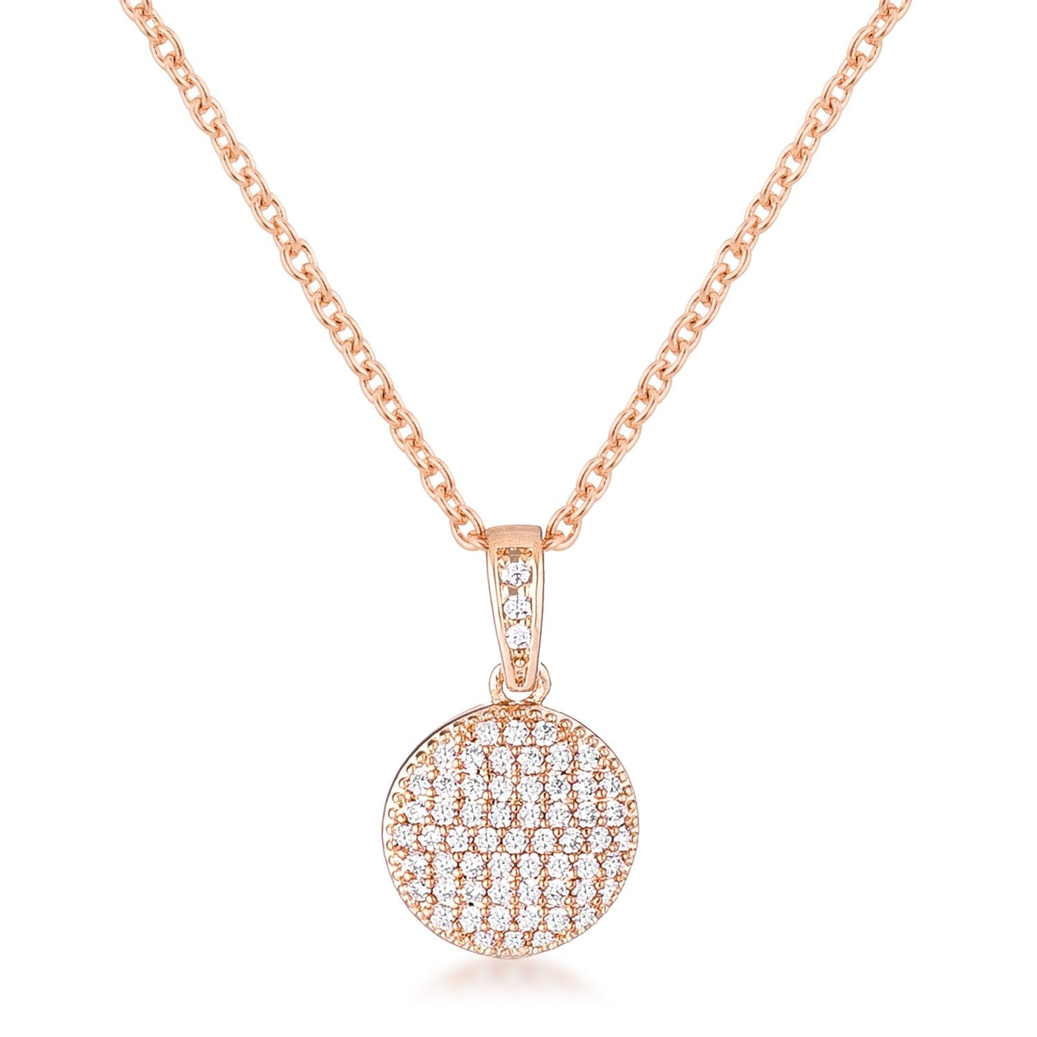 Rose Gold Plated Necklace with CZ Disk Pendant - Charming Charlie