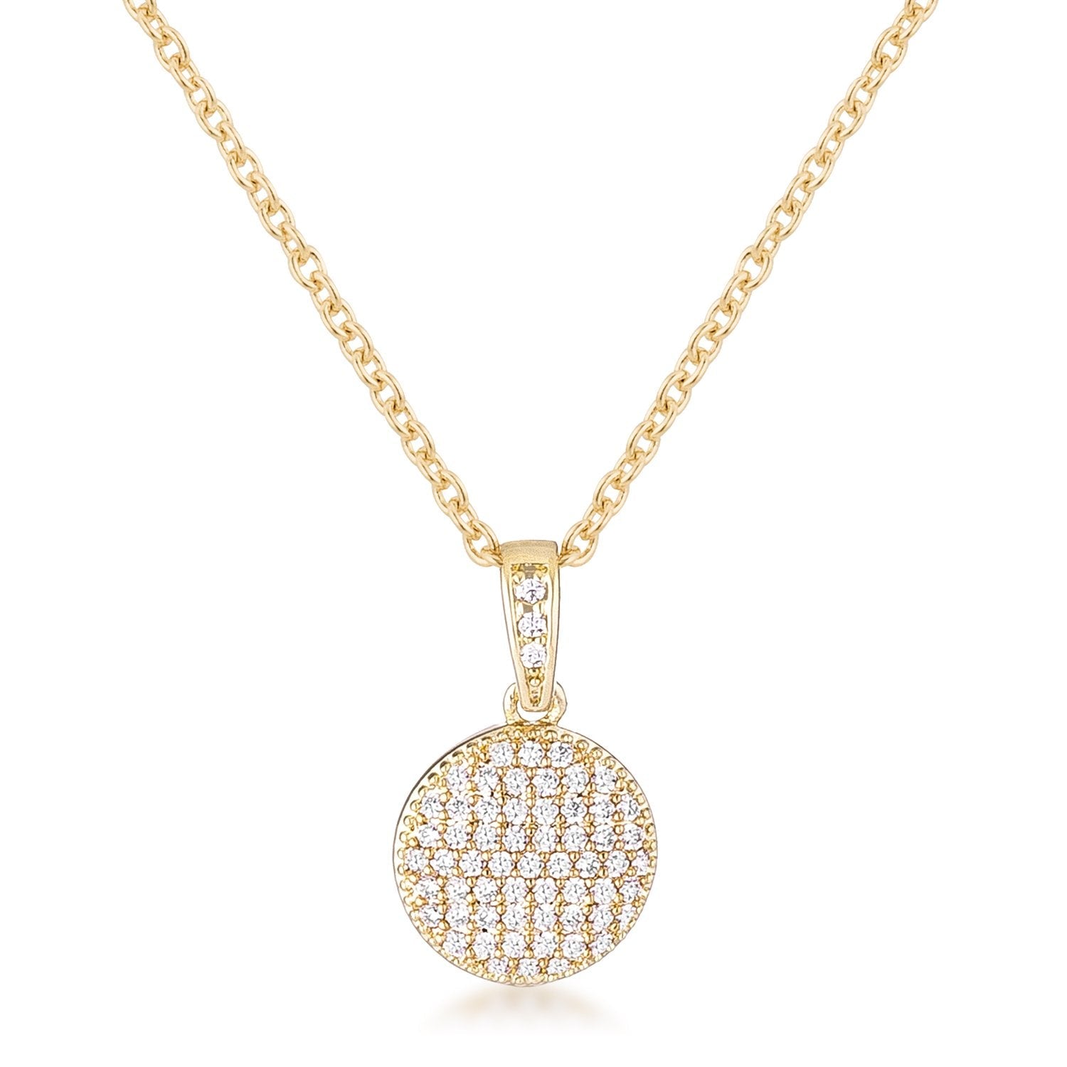 Gold Plated Necklace with CZ Disk Pendant - Charming Charlie